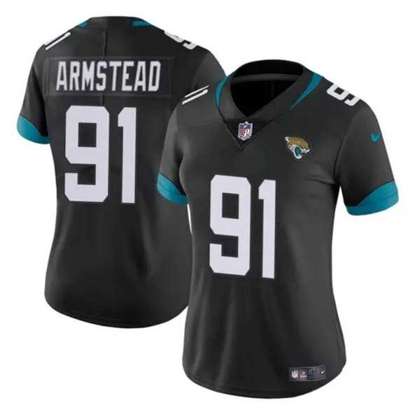 Womens Jacksonville Jaguars #91 Arik Armstead Black Vapor Stitched Jersey Dzhi->women nfl jersey->Women Jersey